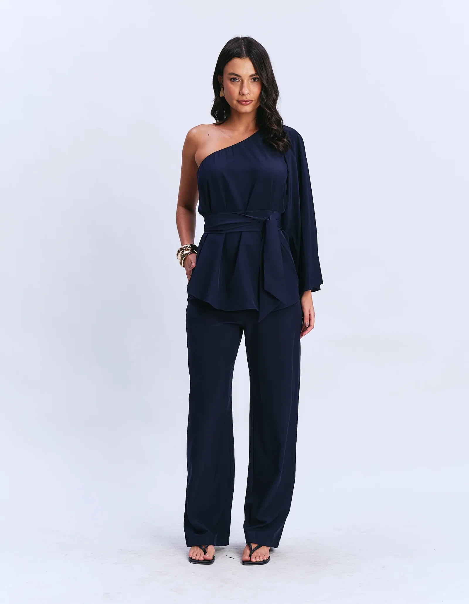 Calça Pantalona Bolsos - Azul Marinho
