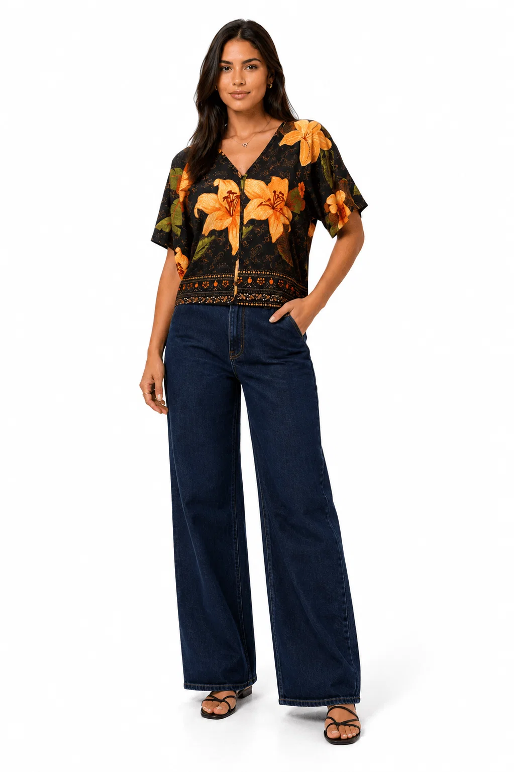 Blusa Estampada Floral Paisley - Preto — imagem 1