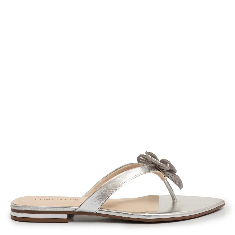 Rasteira Prata Flor Strass