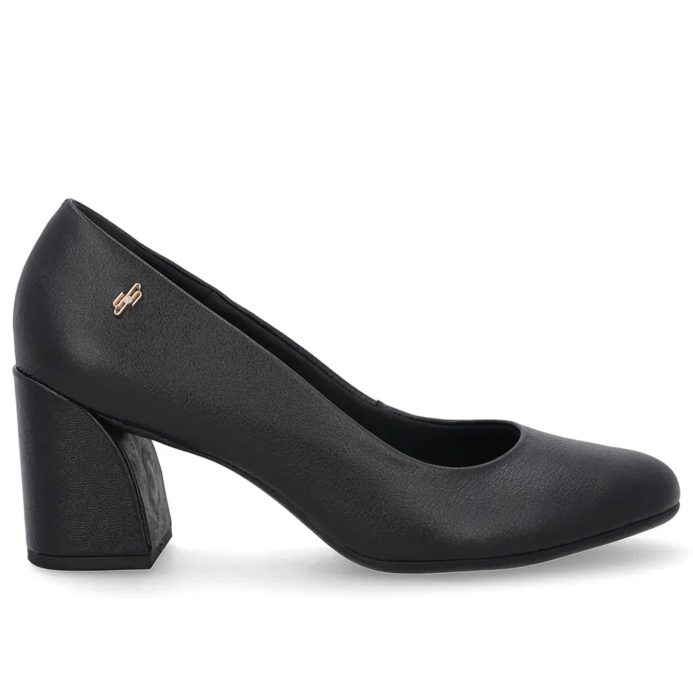 Scarpin Preto Couro Salto Geométrico — imagem 1