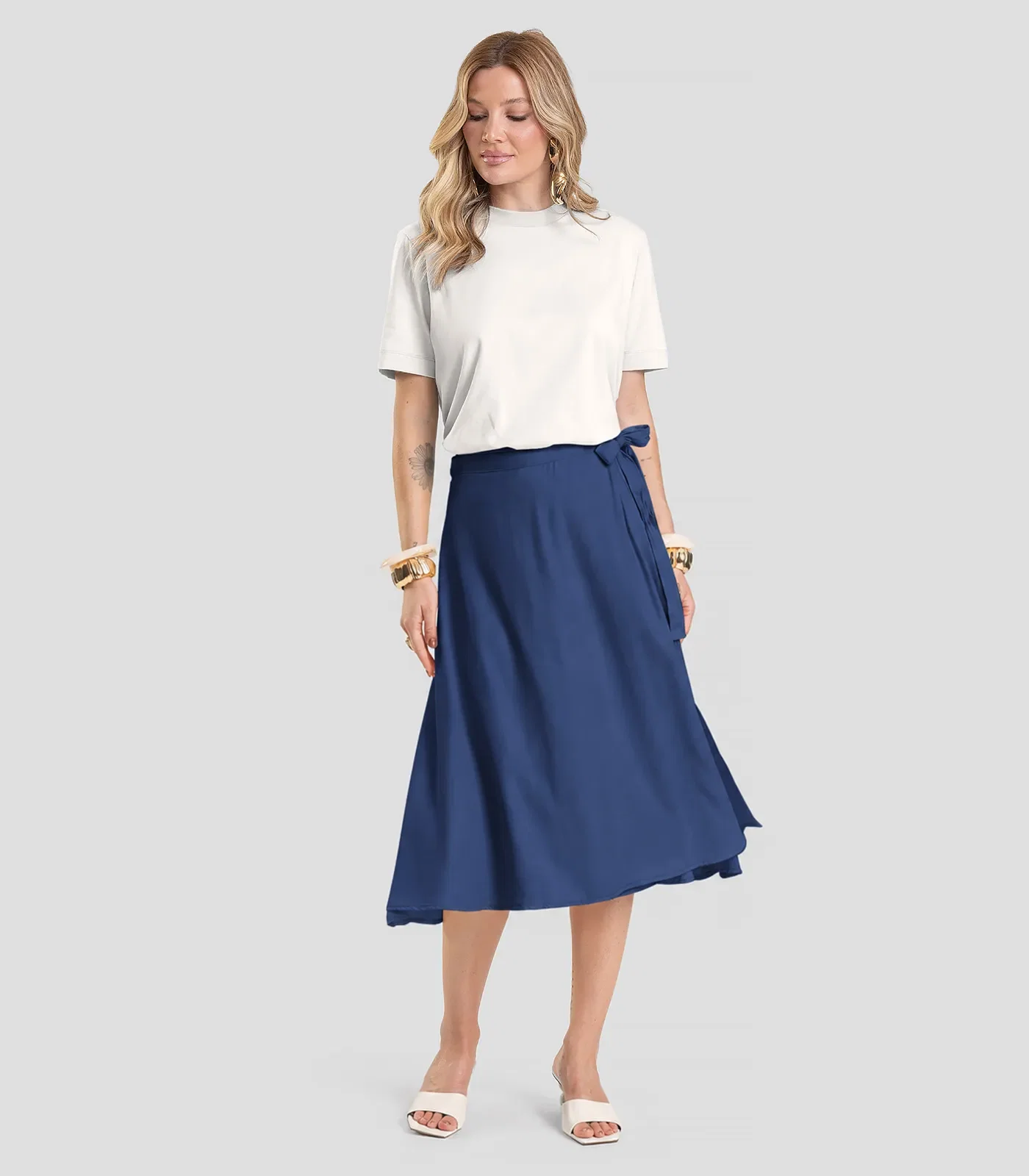 Saia Feminina Midi Envelope Dianna Azul