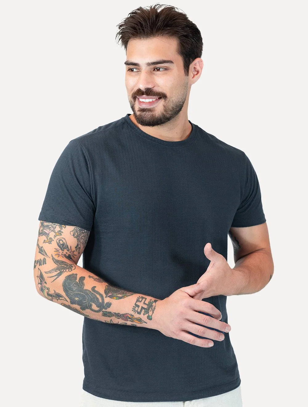Camiseta Reserva Masculina Maquinetada Listrada Azul Marinho