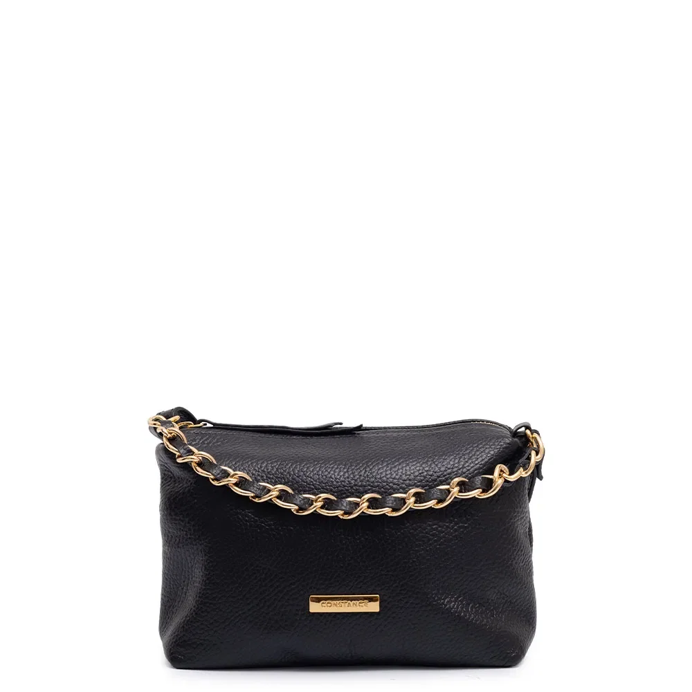 Bolsa Ombro Couro Preta Corrente