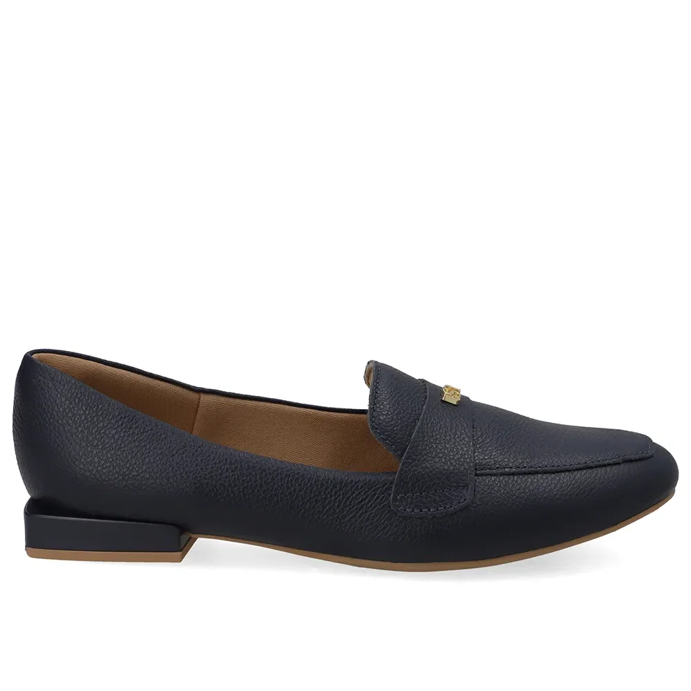Loafer Azul Couro Salto Bloco