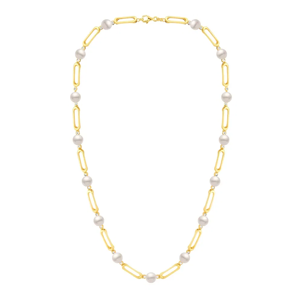 Colar Luar em Ouro Amarelo 18k com Pérolas e Safiras Incolores, 45cm — imagem 1