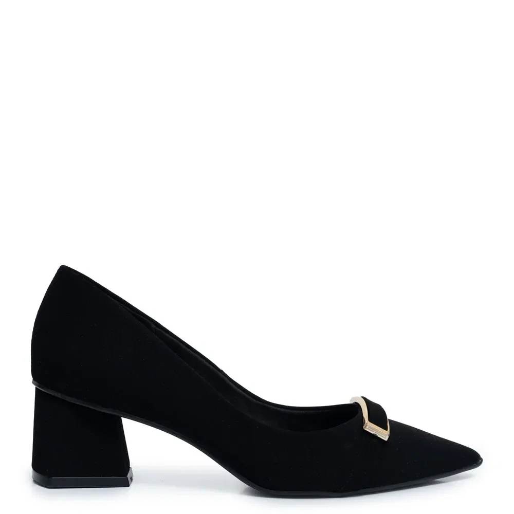 Scarpin Preto Nobuck Enfeite Passador — imagem 1
