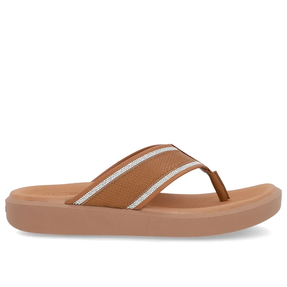 Chinelo Plataforma Couro Marrom Detalhe Brilho — imagem 1