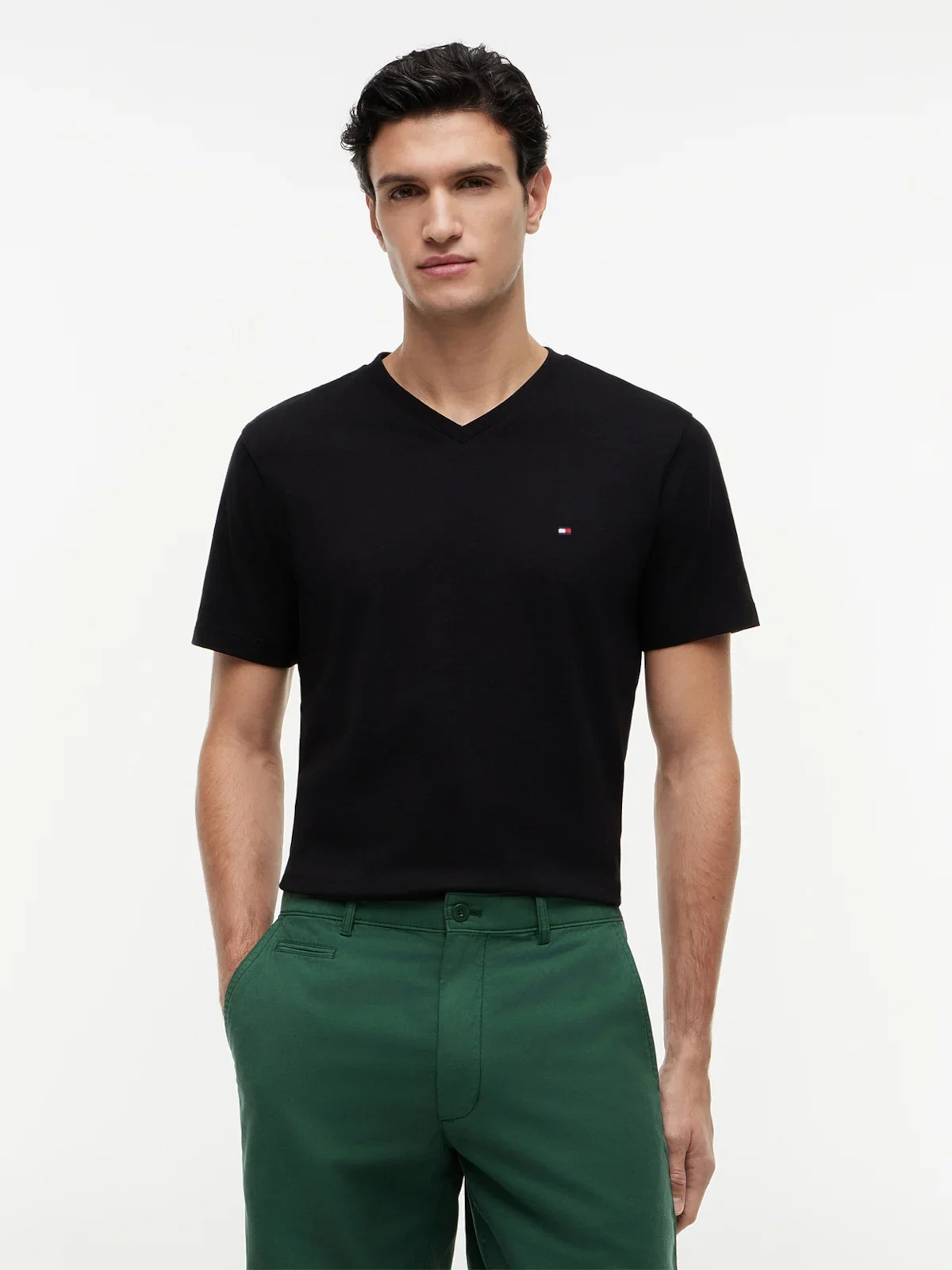 Camiseta TOMMY HILFIGER em Algodão Pima com Gola V — imagem 1