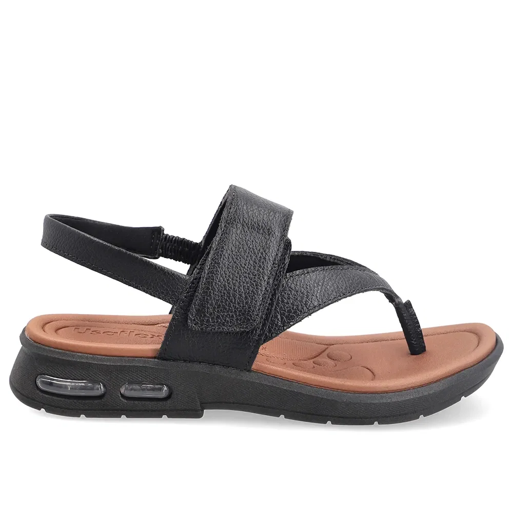 Sandália Em Couro Preto Com Fecho-Flex — imagem 1