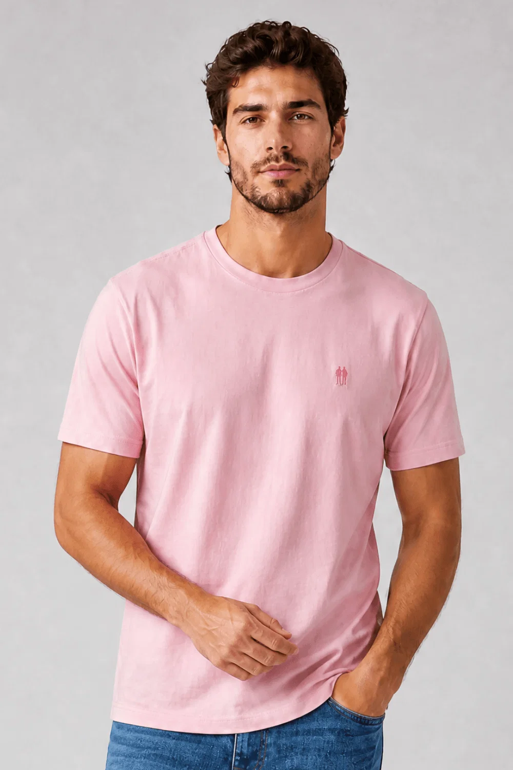 Camiseta Masculina Básica Lisa Casual Polo Wear Rosa
