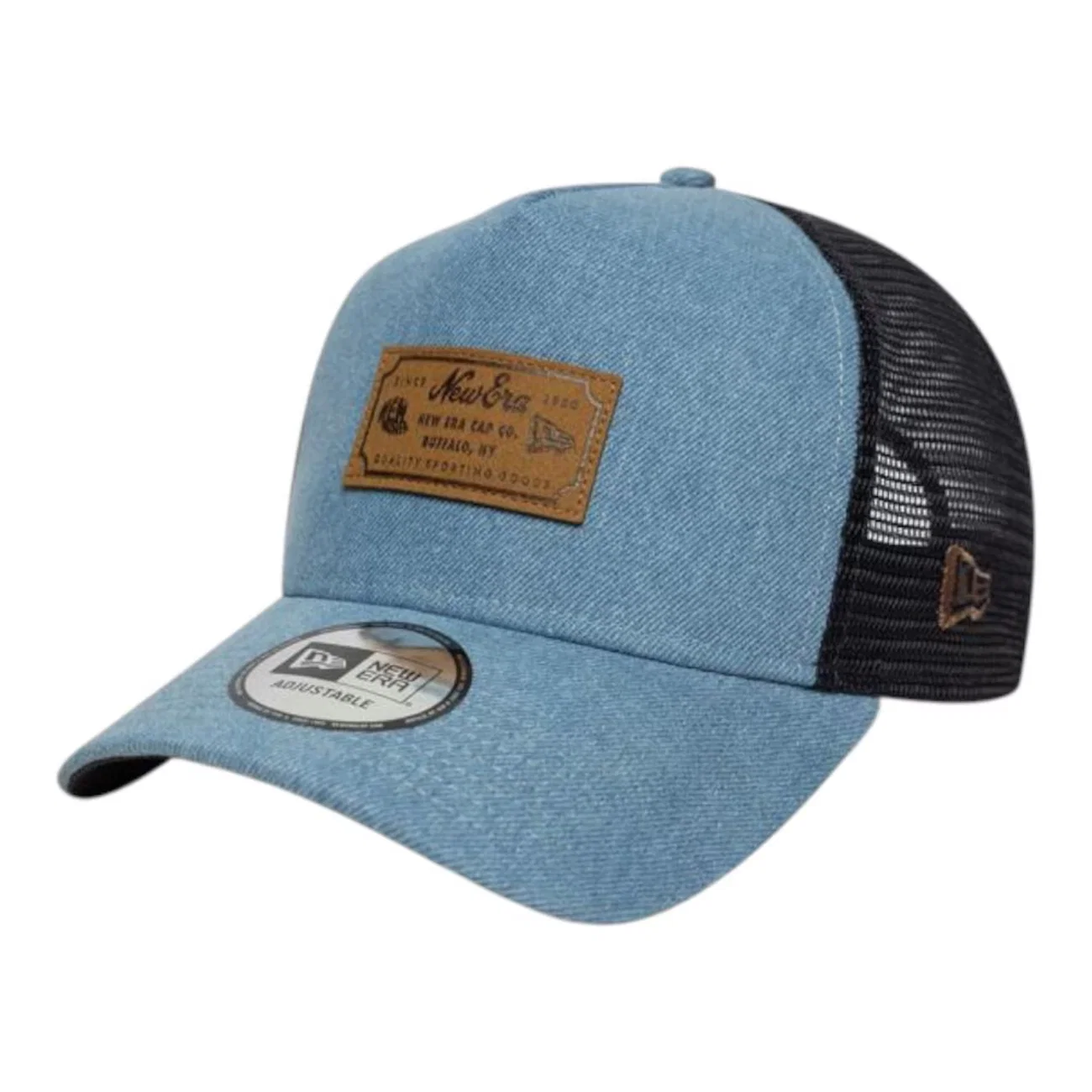 Boné Adulto New Era Denim Leather Patch Trucker Newera Nvy Aba Curva