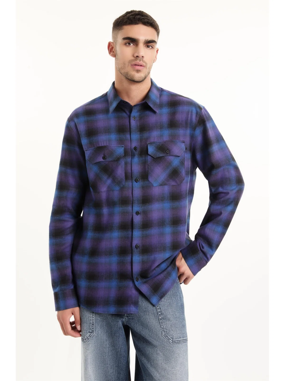 Camisa Xadrez Wool Touch Estonia Loose Irish Azul — imagem 1