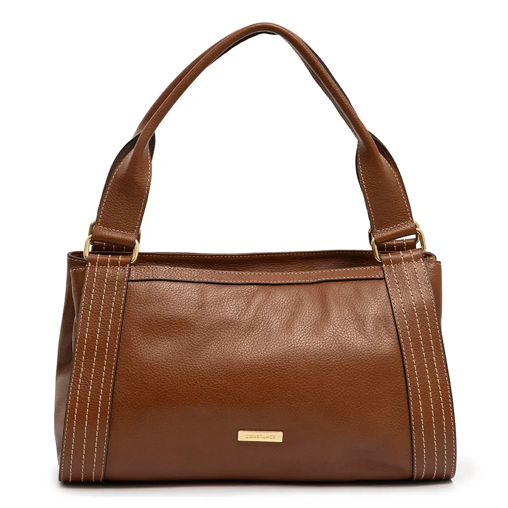Bolsa Ombro Couro Pespontos Caramelo — imagem 1