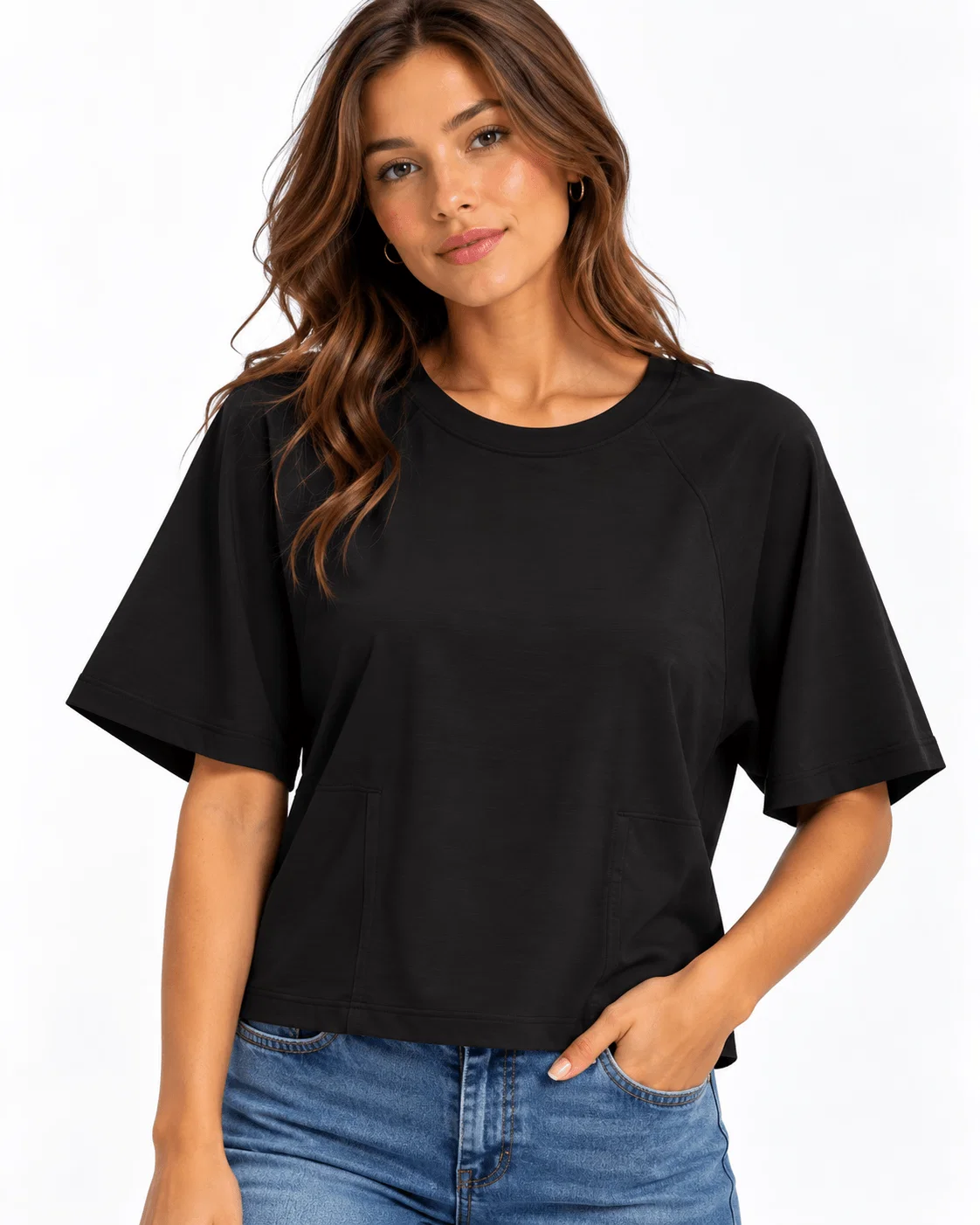 Blusa Manga Curta Gola Redonda - Preto
