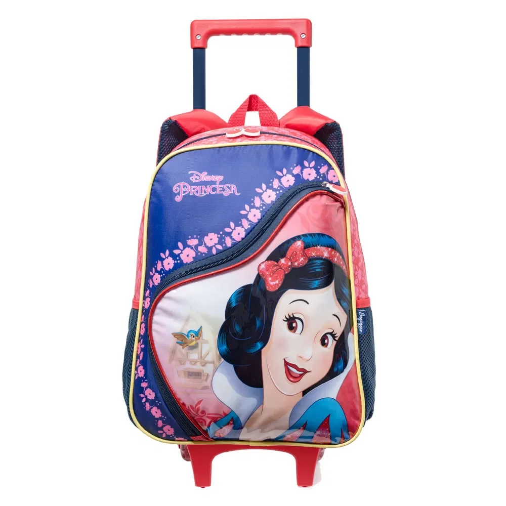 Mochila Escolar Feminina Disney Branca de Neve com Rodinha Vermelha