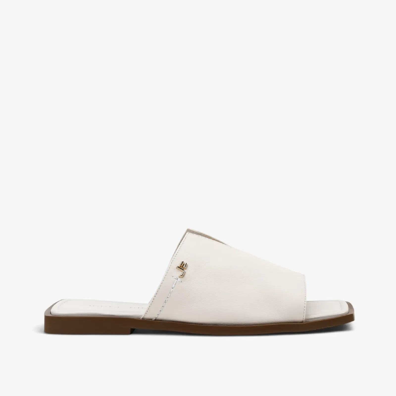 Slide Off White Algodão Couro