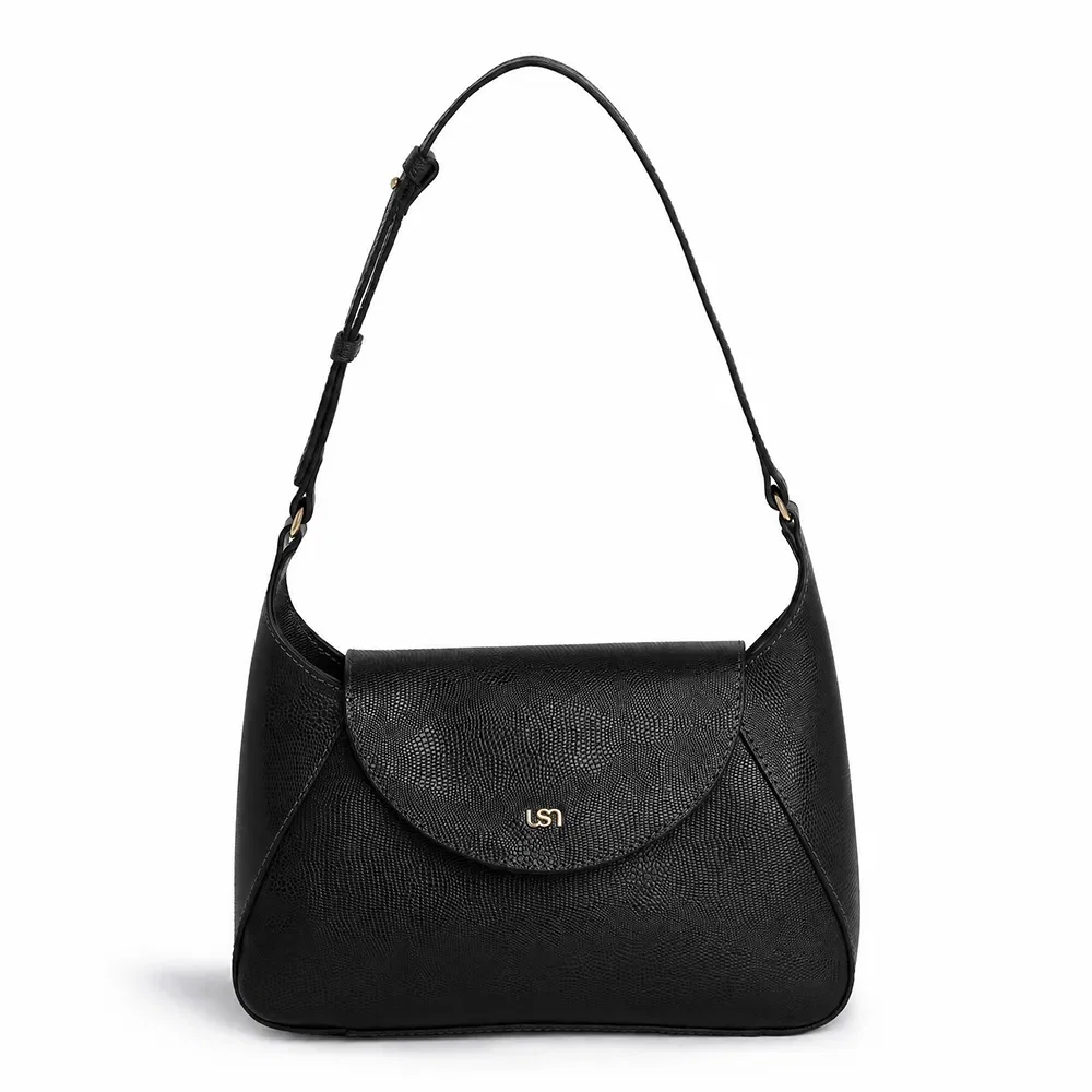 Bolsa Hobo Em Couro Preto Com Fecho Magnético — imagem 1