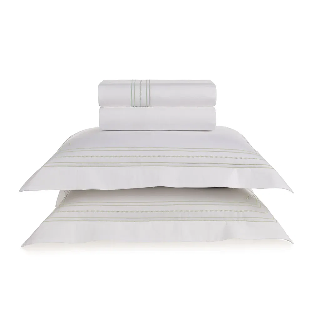 Jogo de cama Queen 300 fios Cetim Rienzo Branco / Pistacchio