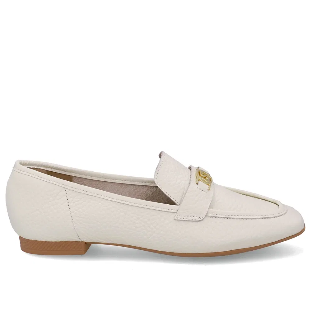 Loafer Couro Branco Marfim Enfeite Monograma — imagem 1