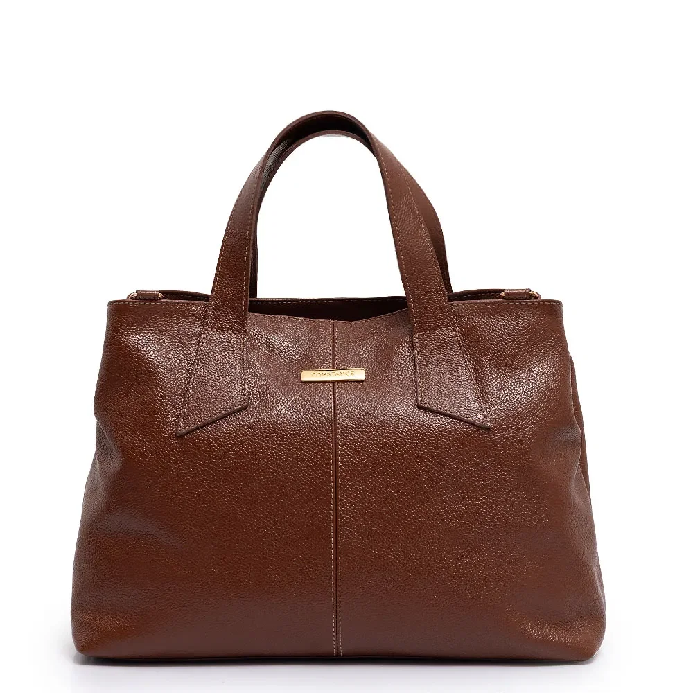 Bolsa Tote Marrom Couro Alça Geométrica — imagem 1