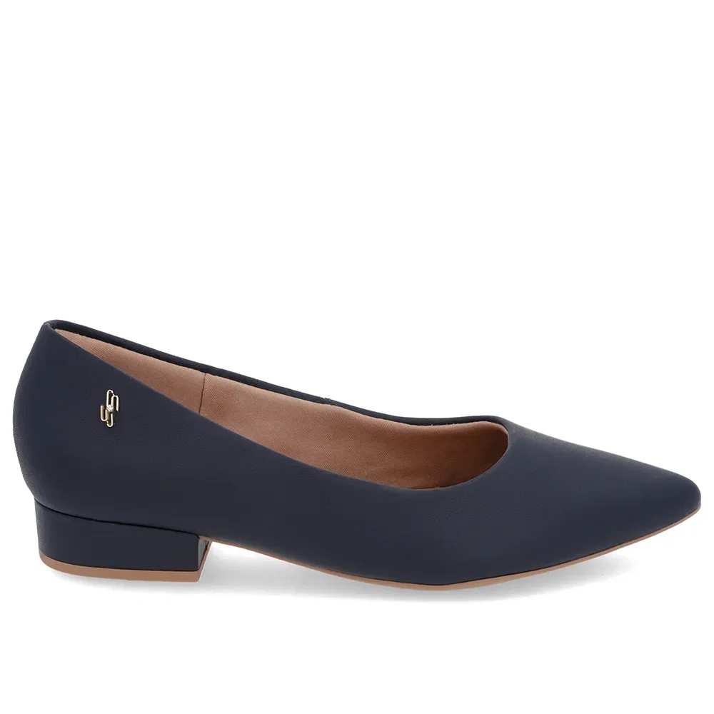 Scarpin Salto Baixo Couro Azul Bico Fino — imagem 1