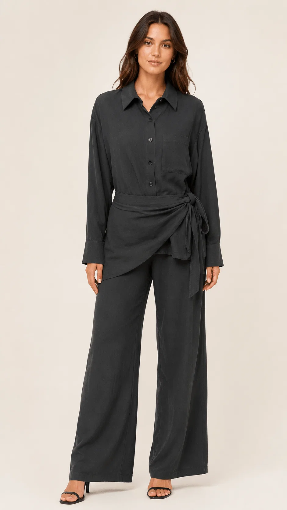 Camisa Detalhe Lenço Amarração - Preto — imagem 1