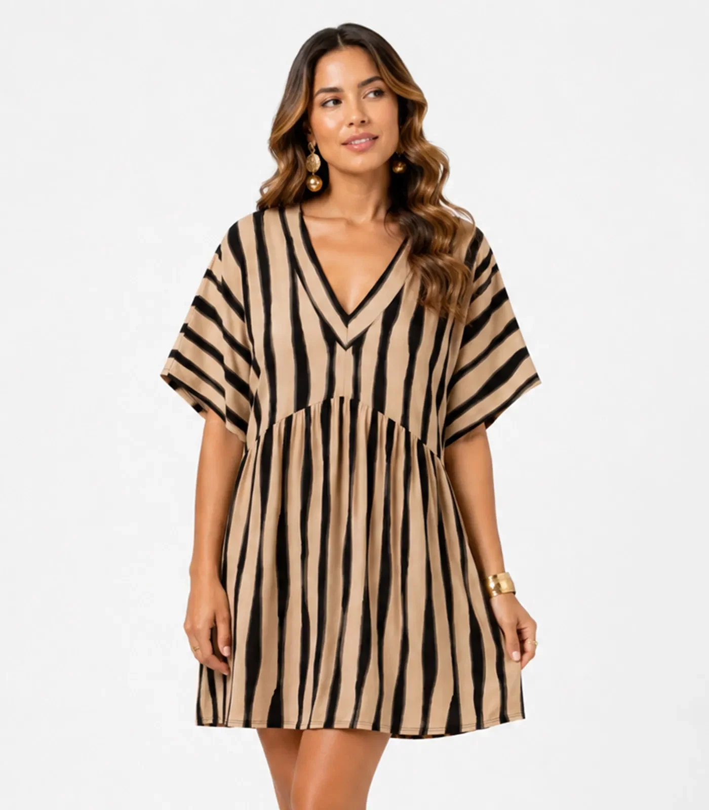 Vestido Feminino Com Decote Em V Infinita Cor Bege