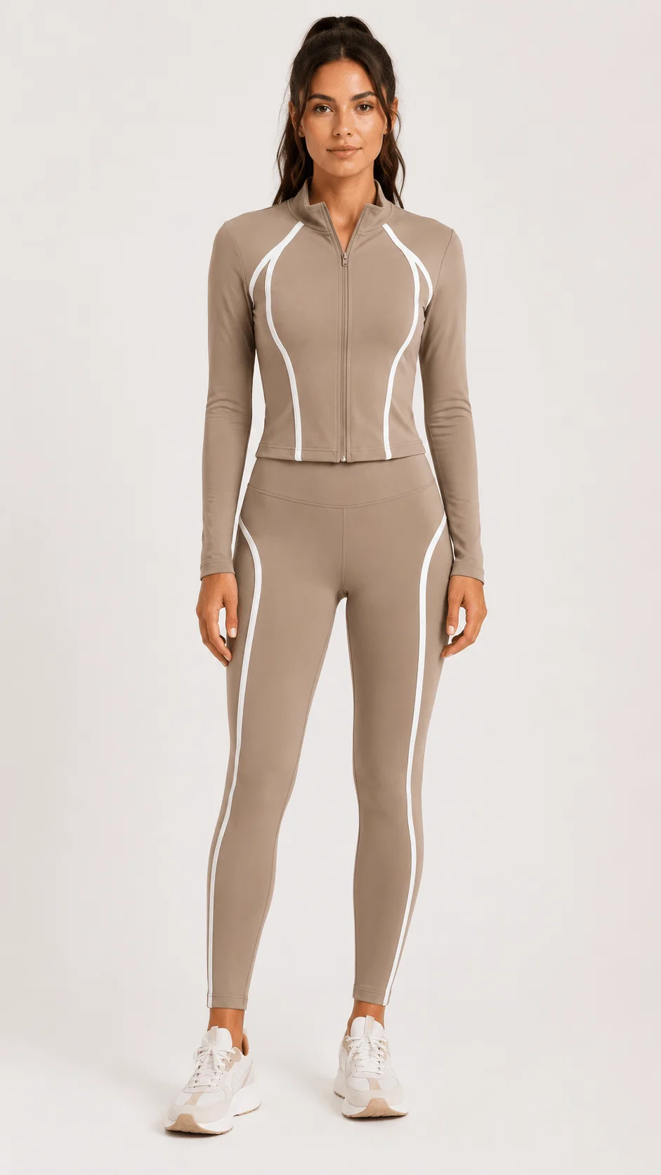 Calça Legging Recortes Bicolor - Caqui