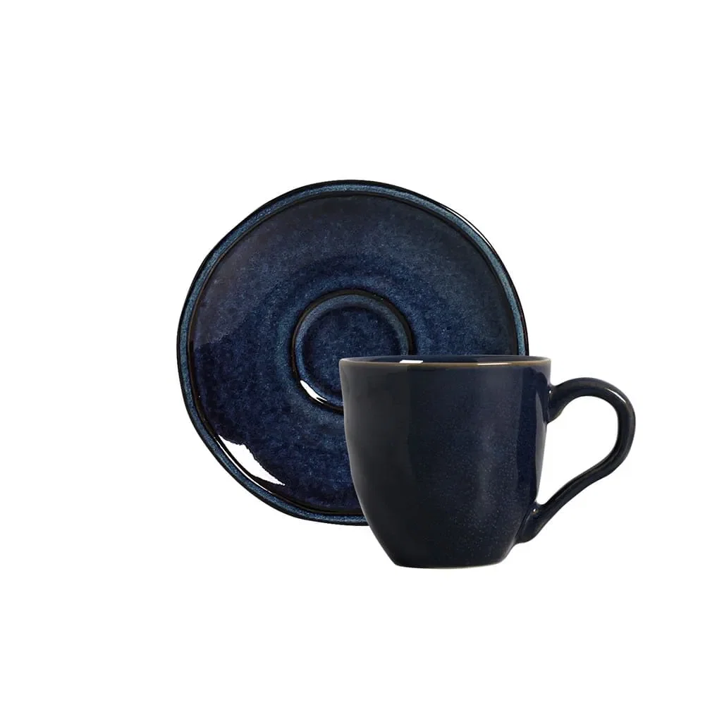 Xícara de Chá com Pires Daily Happy Stoneware 170ml Porto Brasil Azul