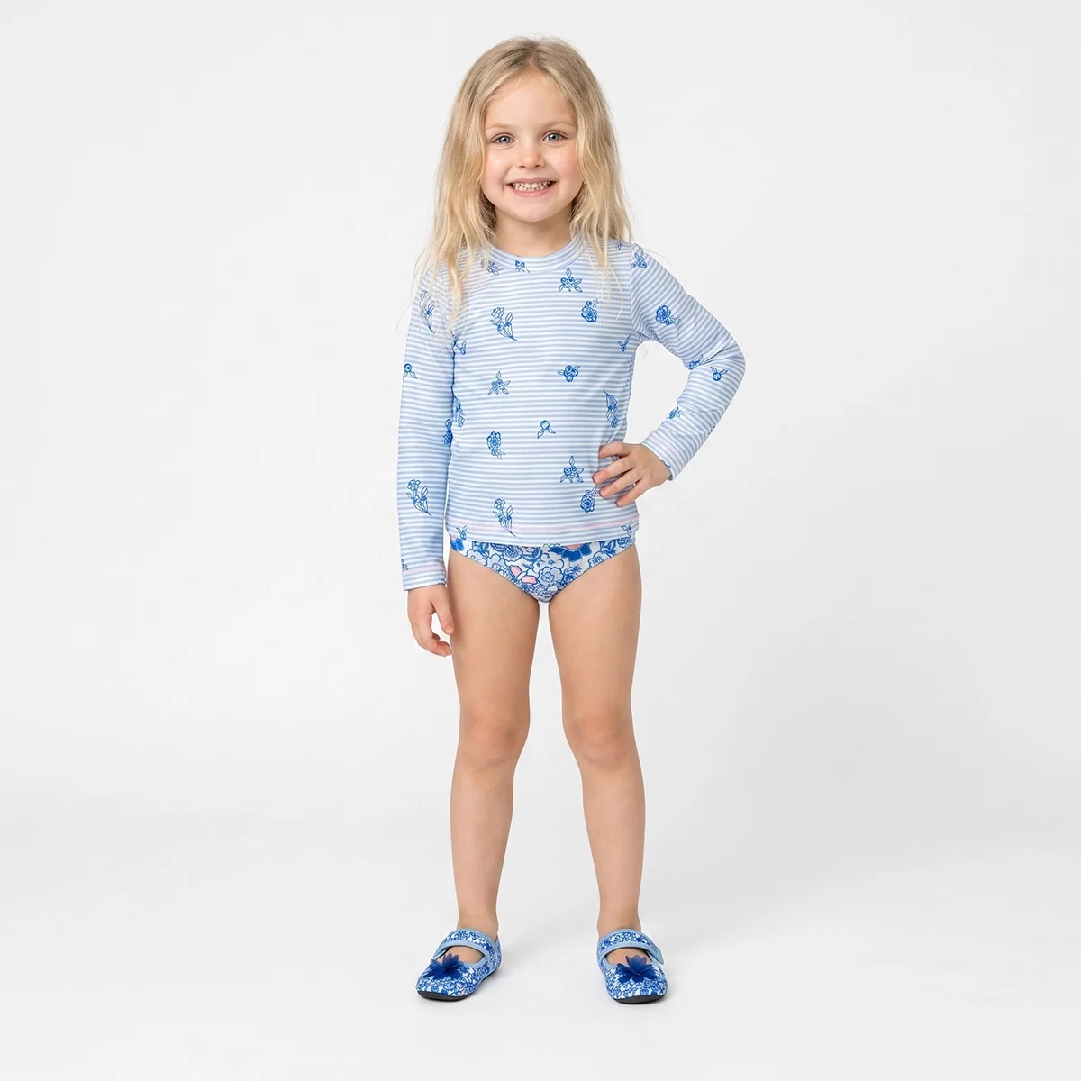 Conjunto Praia Kids Floral Mirtilo Elastano Proteção Uv 50+ Tip Top