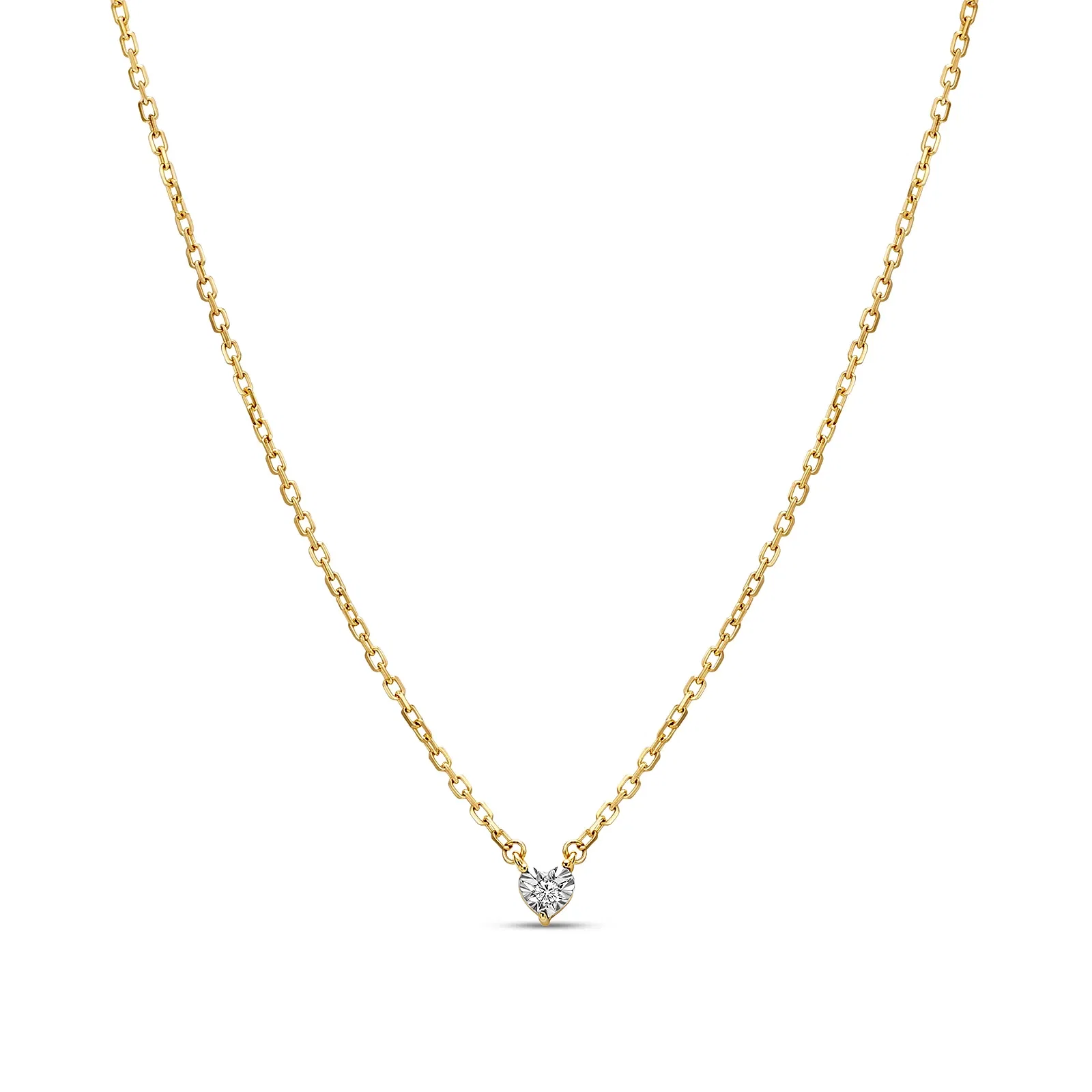 Colar Solitário Illusion Coração em Ouro Amarelo 18k com 0,015ct de Diamante