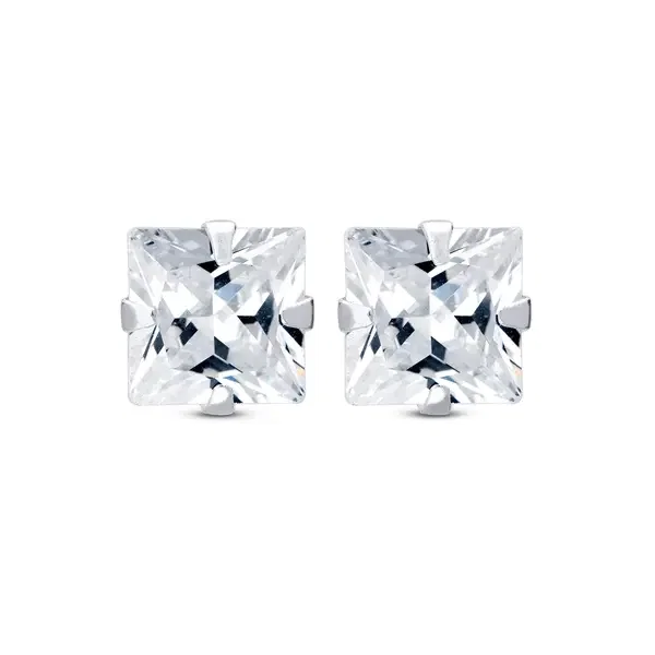 Brinco Prata Top Zircônia Quadrado 8mm