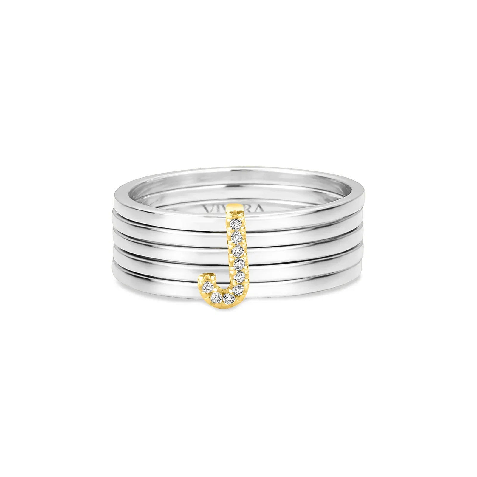 Anel Letra J em Prata 925 e Ouro Amarelo 18k com Diamantes 0,04 ct — imagem 1