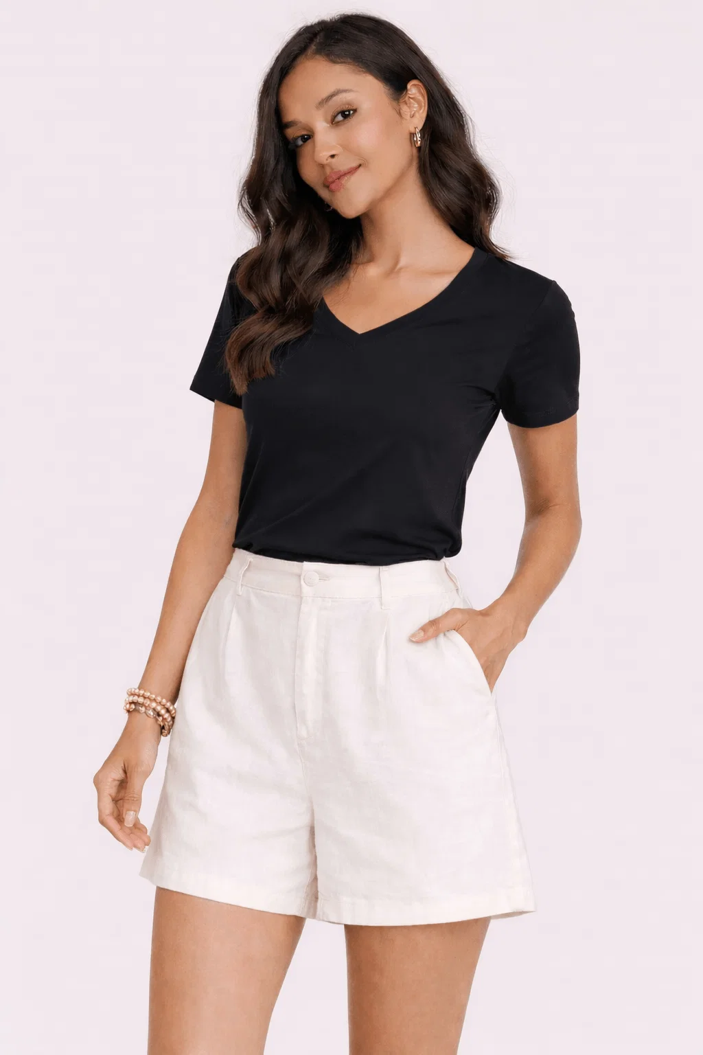 T-Shirt Decote v Malha Premium - Preto