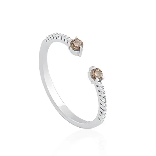 Anel Cores em Ouro Branco 18k com Quartzos Fumê e Diamantes