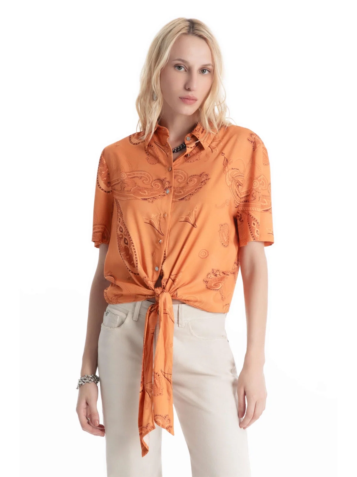 Camisa Visco Petit Paisley Laranja — imagem 1
