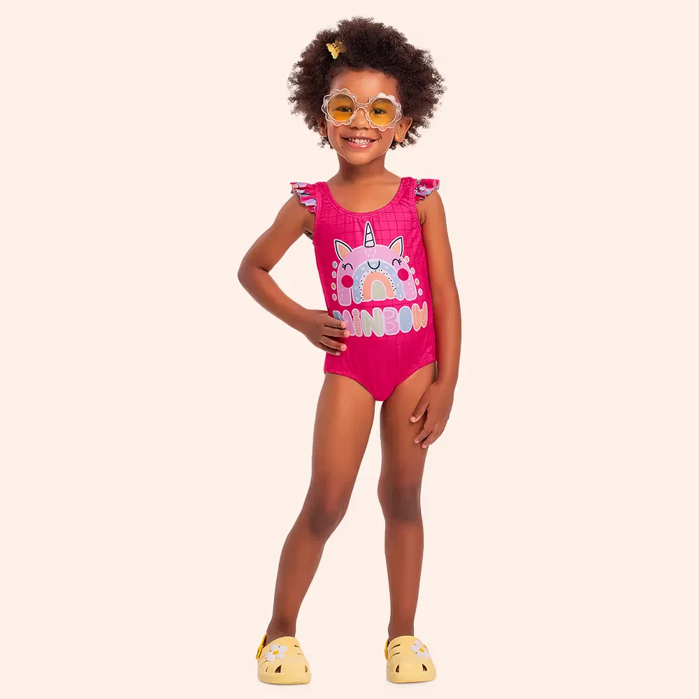 Maiô infantil estampa arco-íris com proteção uv
