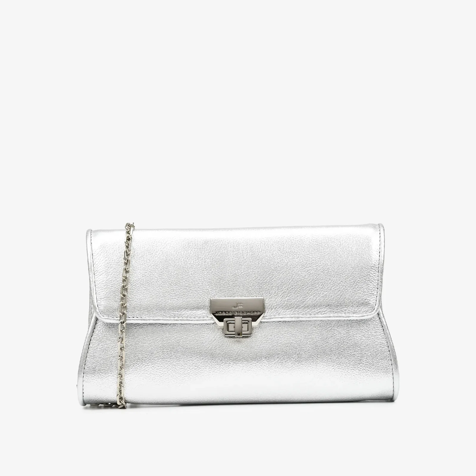 Bolsa Clutch Metal Prata Couro