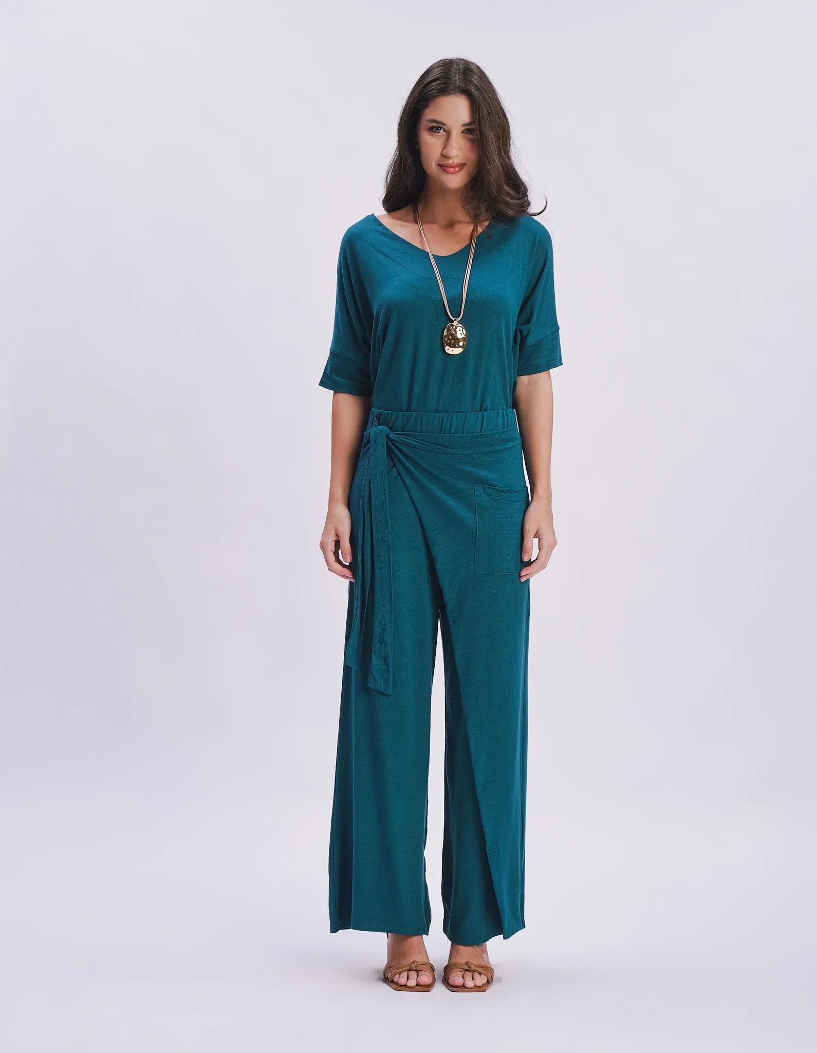 Calça Pantalona Envelope Amarração - Verde Esmeralda — imagem 1