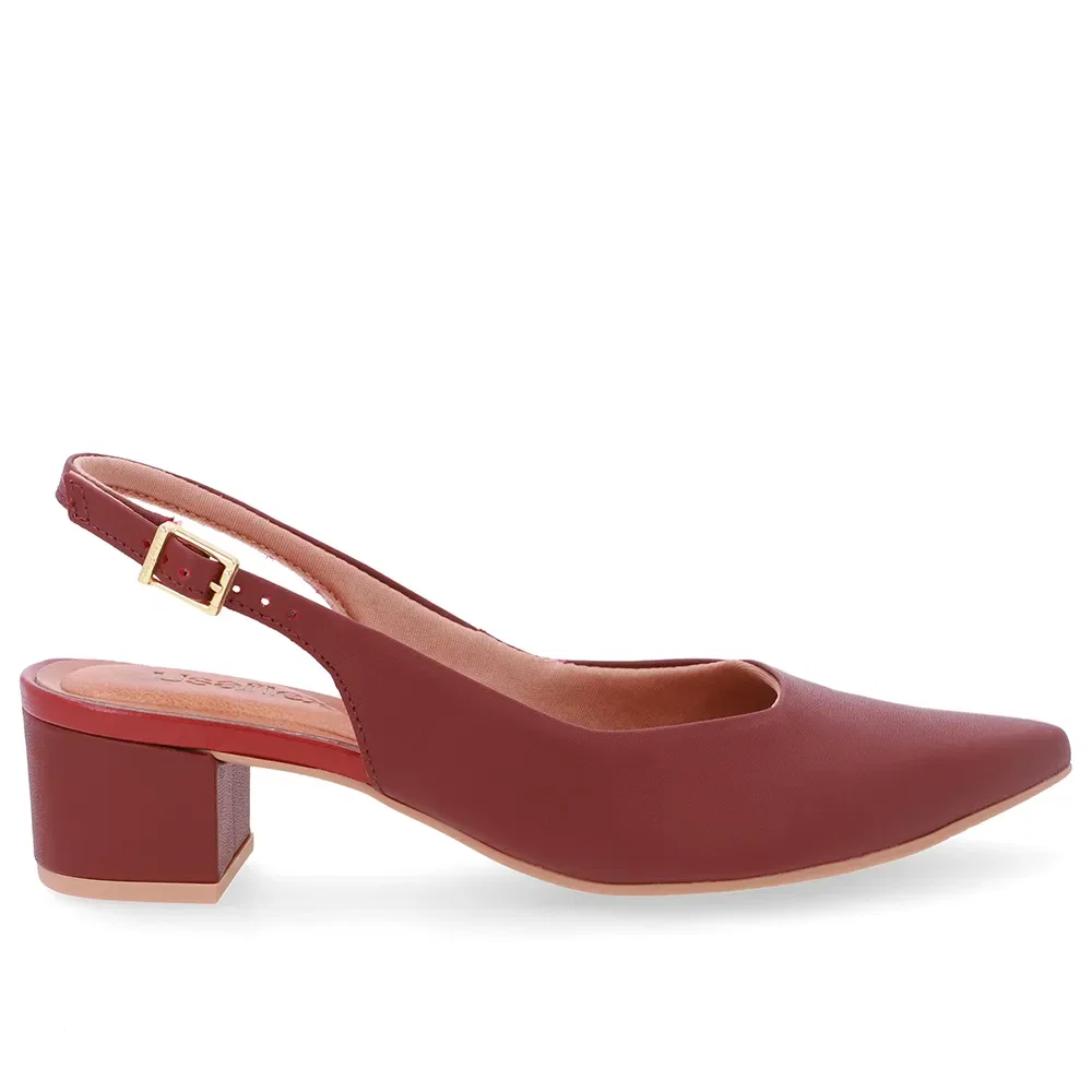 Slingback Vermelho Couro Bico Fino Casual — imagem 1