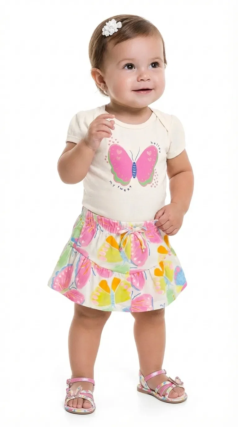 Conjunto body manga curta em suedine e short em cotton leve borboleta — imagem 1