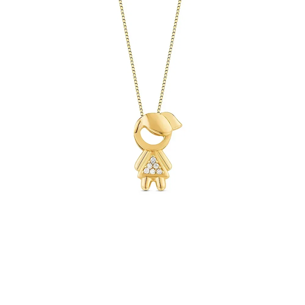 Pingente Menina em Ouro Amarelo 18k com Diamantes, 13mm — imagem 1