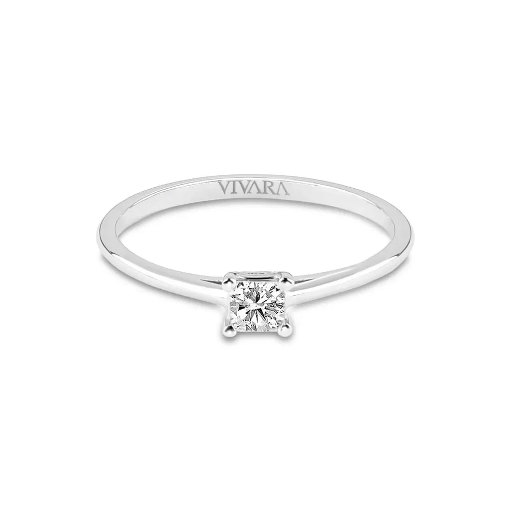 Anel Solitário Princess em Ouro Branco 18k com 0,16ct de Diamante — imagem 1