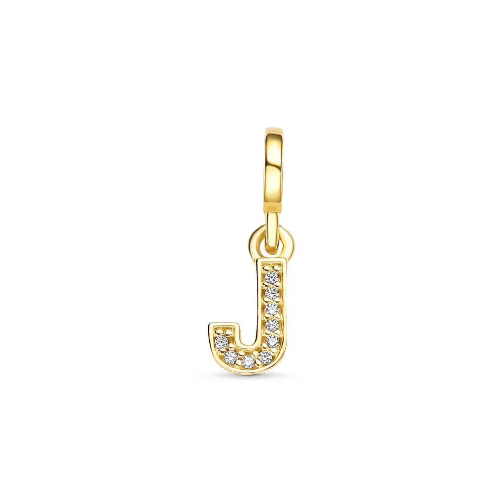 Pingente Life Letra J em Prata 925 com Banho de Ouro Amarelo 18k e Pedras Incolores — imagem 1