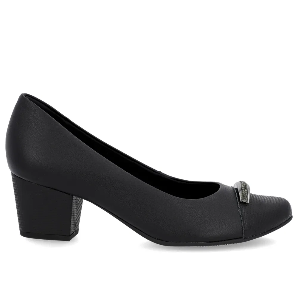 Scarpin Couro Preto Salto Bloco Brilho — imagem 1