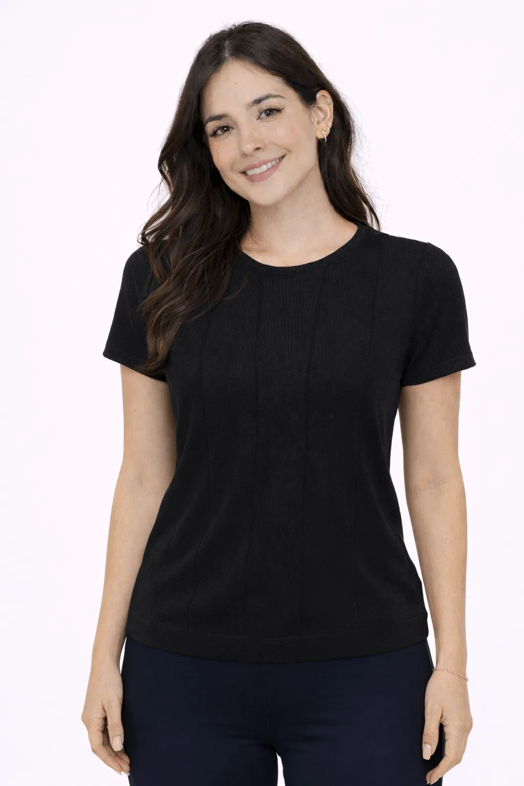 Blusa Tricot Decote Canoa Barra Larga - Preto