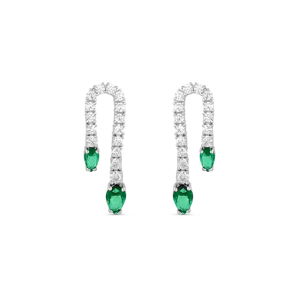 Brinco Life Special em Prata 925 com Pedras Verdes e Incolores
