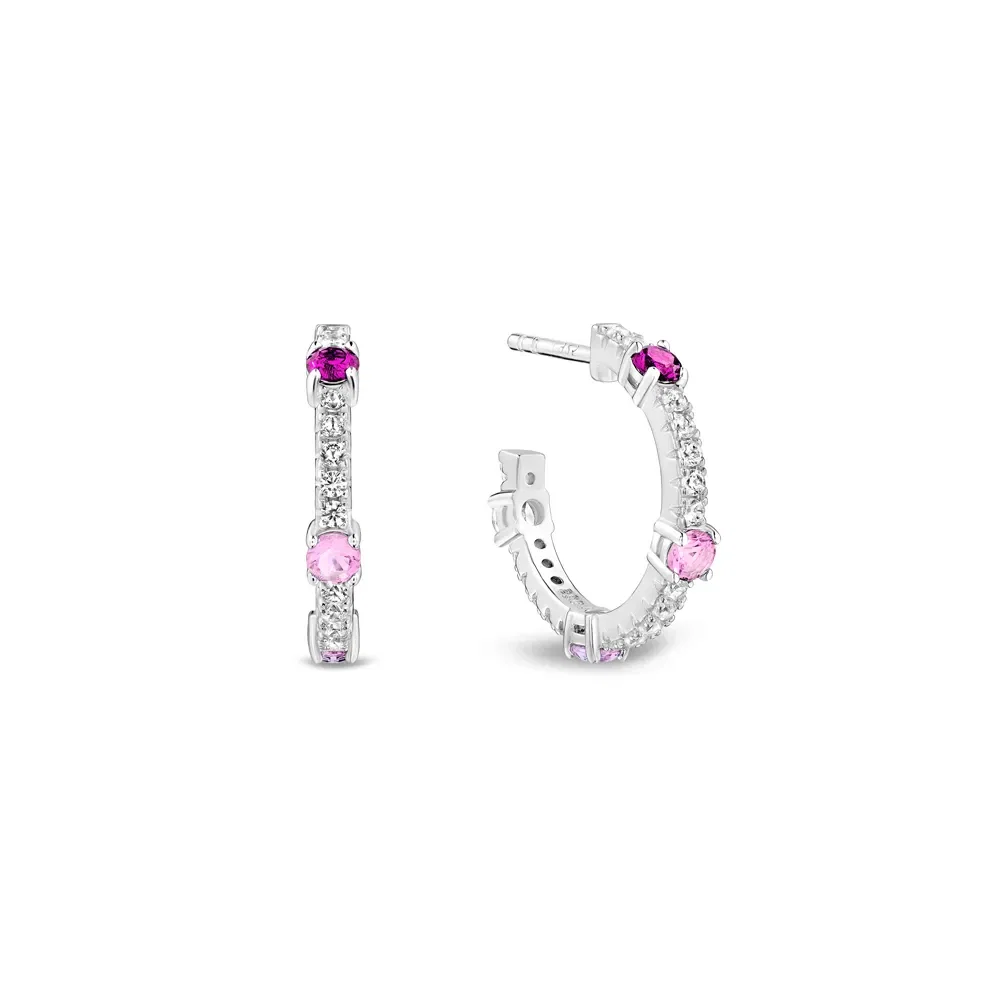 Argola Life Ocean em Prata 925 com Pedras Rosas e Incolores, 20mm — imagem 1