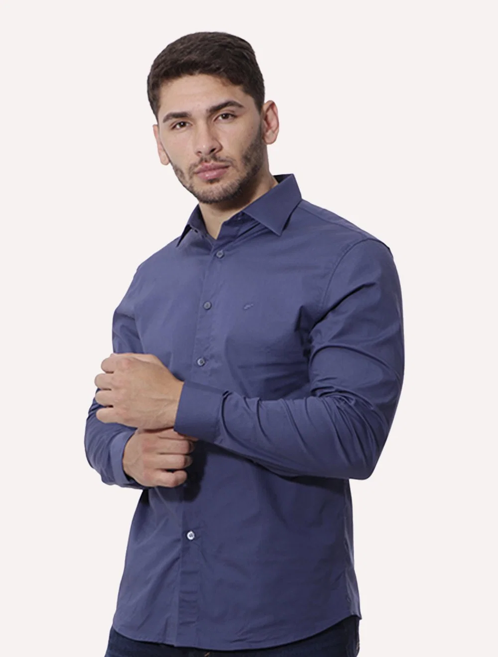 Camisa Ellus Masculina Tricoline LY Slim Italian Azul Escuro