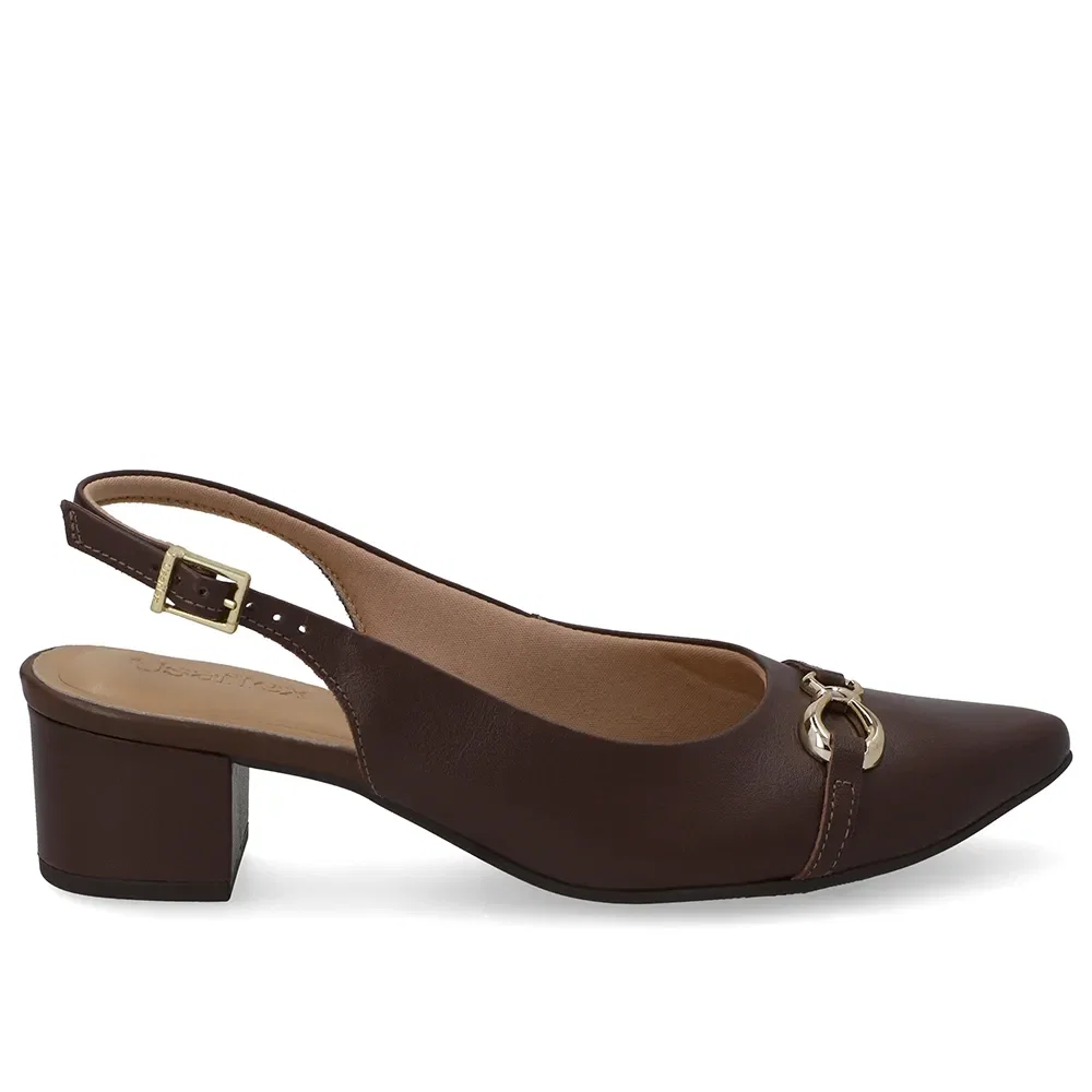 Slingback Couro Marrom Top Bico Fino